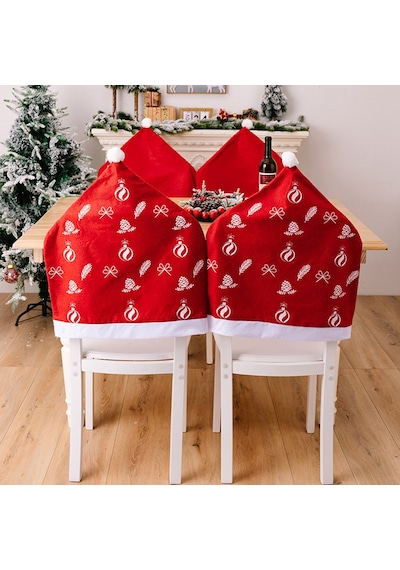 Rahat Noel Noel Baba Şapka Sandalye Kapağı - Cilt Dostu Yemek Sandalyesi Dekoratif Kollu Ev, Mutfak Ve Yemek Odası Mobilyaları