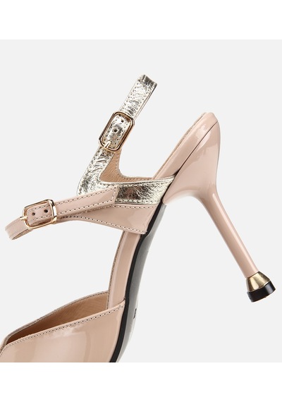 Hotiç Kadın Deri Rugan Bej Bilekte Bağlamalı Gold İnce Topuklu Stiletto