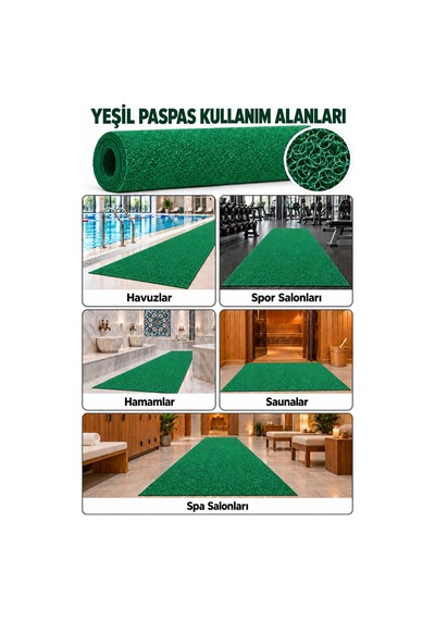 Hortumtech Kıvırcık Paspas Kir Tutucu Pvc Kapı Önü İç Dış Mekan Eko 12 Mm - Yeşil 120 X 200 Cm