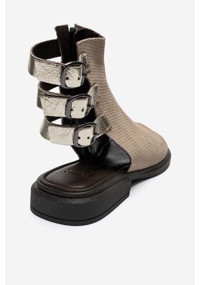 Luvishoes Carına Bej Süet Hakiki Deri Yandan Fermuarlı Kadın Sandalet
