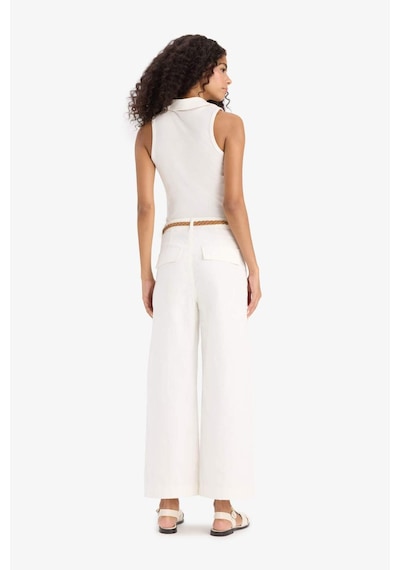 Defacto Regular Fit Cepli Yüksek Bel Kemerli Gabardin Pantolon F5933ax25smer105 Ekru
