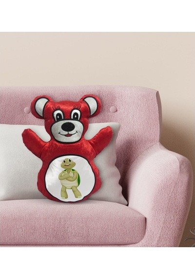 Bk Gift Sevimli Kaplumbağa Tasarımlı Kırmızı Ayıcık Yastık-2