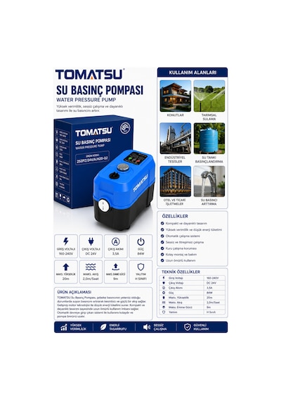 Tomatsu 2 Kat 2 Daire Akıllı Su Basınçlandırma Otomatik Hidrofor 20 Metre Basma - Sıcak Ve Soğuk Suya Uygun