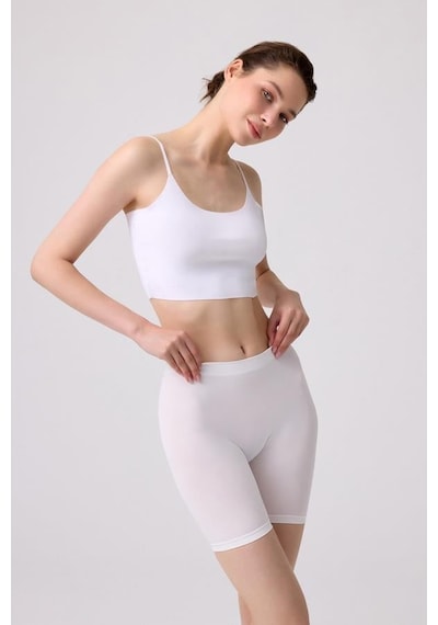 Cottonhill Premium - Kadın Beyaz Ultra-rahat Seamless Yüksek Bel Uzun Paça Boxer Beyaz