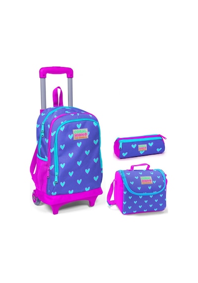 Coral High Pembe Kalp Kız Çocuk Çekçek Çanta Seti - Işıklı Tekerl