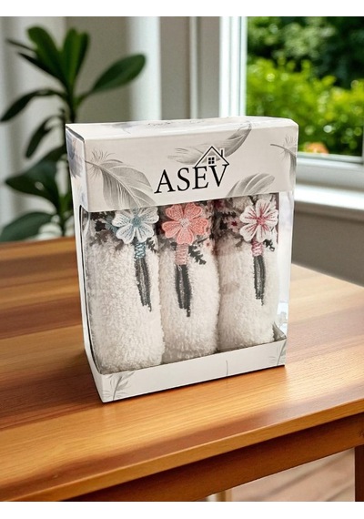30x50 Cm Güpür Çiçek İşlemeli 3lü Mutfak Havlusu El Havlusu Yüz Havlusu Seti Açık Krem