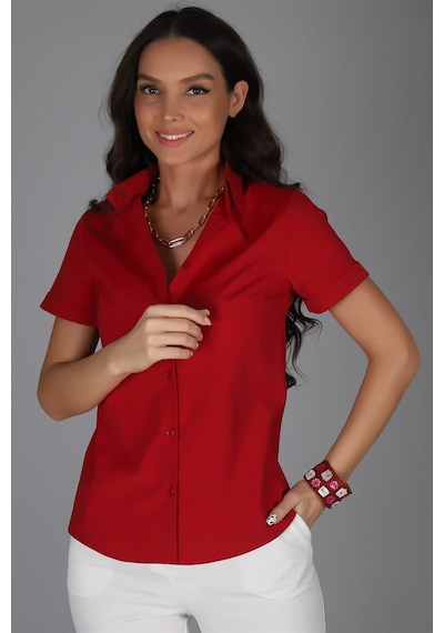 Sweetness Kadın Bordo Kısa Kollu Likralı Gömlek Bordo
