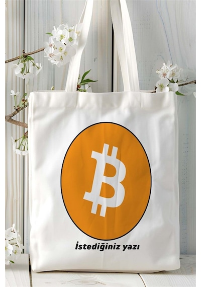 Art Hediye Bitcoin Baskılı Bez Çanta Omuz Çantası Kişiye Özel Desen 7 Çok Renkli