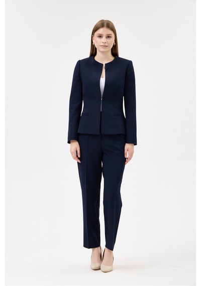 Velnara Moda Lacivert Klasik Kadın Takım Elbise-sıfır Yaka Ceket & Cepli Dar Paça Pantolon Lacivert - 927027358 Lacivert