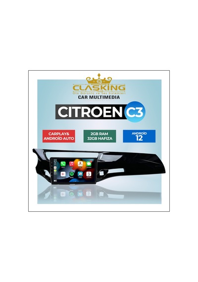 Cıtroen C3 2010-2015 Siyah 2 Gb Ram 32 Gb Hafıza Androıd Multıme