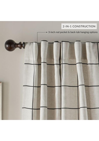 Elrene Home Fashions Pencere Paneli Kareli Karartmalı Pencere Perdesi Panelleri/oturma Odası, Yatak Odası, Yemek Odası, Siyah, 132 Cm X 241 Cm 1