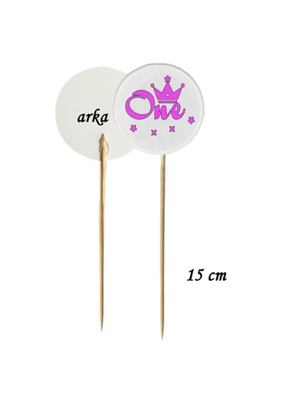 15 Cm Uzun Kürdan - 20 Adet Pembe One Baskılı 1 Yaş Baskılı Kokteyl Kürdanı