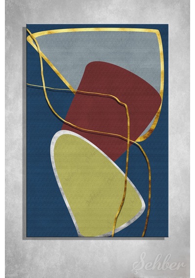 Bordo Ve Yeşilimsi Tonlarda Soyut Geometrik Formlar Modern Bir Dikey Kanvas Tablo 4075 Çok Renkli