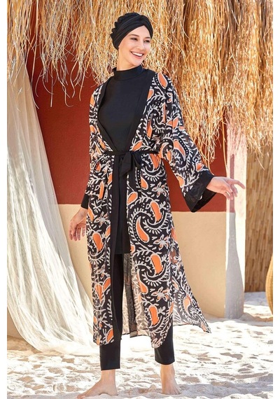 Adasea Mayo Üzerine Tek Pareo Kaftan Roxana 6108 Siyah Siyah