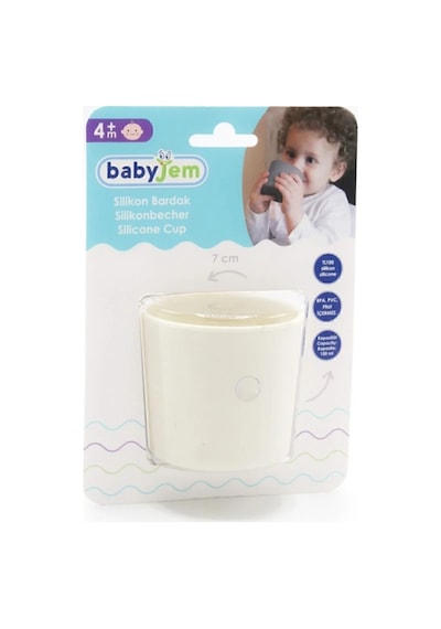 Babyjem - Silikon Bardak + Silikon Mama Kaşığı Ekru Silikon Bebek Beslenme Seti