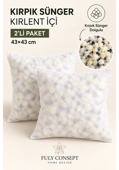 2'li Kırlent İçi 43x43 Cm Kırpık Sünger Dolgulu Beyaz