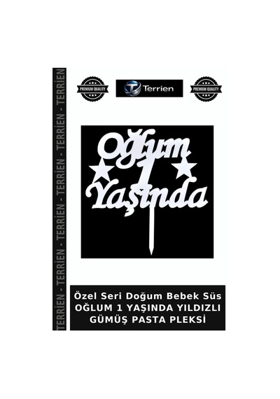 Özel Seri Doğum Bebek Süs Oğlum 1 Yaşında Yıldızlı Gümüş Pasta Pleksi