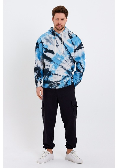 JAHR MARC Mavi Batik Yıkamalı Oversize Erkek Sweatshirt Mavi