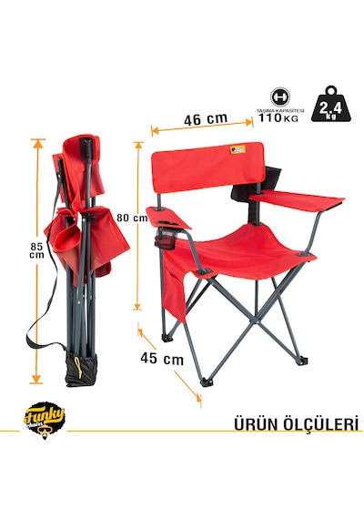 Funky Chairs Camper Katlanabilir Kamp Piknik Sandalyesi - Kırmızı