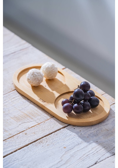 Acar Bambu İki Bölmeli Sunumluk - 19.5 Cm Ahşap-bej
