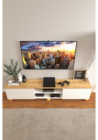 B3 Concept Nort Serisi Beyaz & Safir Meşe 2 Kapaklı Tv Ünitesi