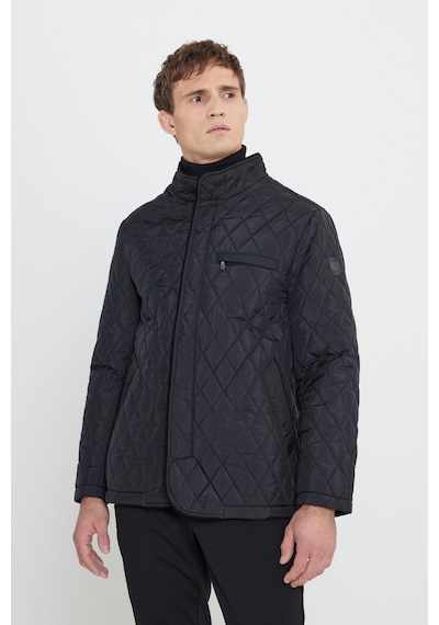 AC&Co / Altınyıldız Classics Erkek Sıyah Standart Fit Normal Kesim Dik Yaka Desenli Overcoat Siyah