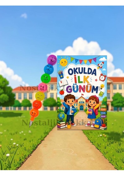 5 Adet Okulda İlk Günüm Yazılı Hediye Seti 1. Sınıf- Sene Başı Emoji Kurşun Kalem Tebrik Kartı Hediyeli
