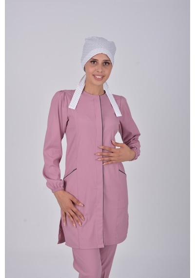 Pudra Soft Likra Hemşire Doktor Tesettür Alt Üst Takım Üniforma