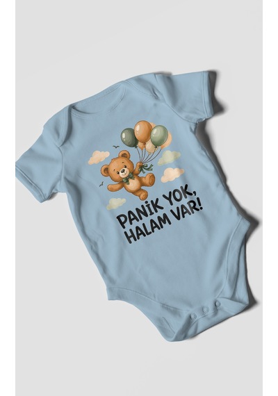Morivokids Panik Yok, Halam Var Kısa Kollu Bebek Body %100 Pamuk Bebe Mavisi