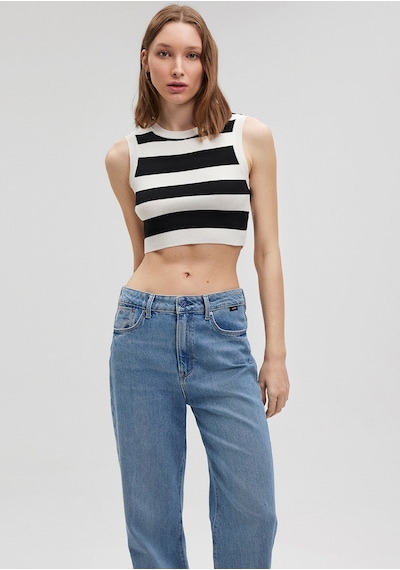 Mavi - Çizgili Crop Triko Top 1710098-85407 Siyah