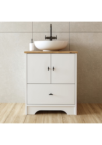 Ayaklı 2 Kapaklı Lavabolu Mdflam 60 Cm Banyo Dolap Atlantik Çam - Beyaz Ayaklı 2 Kapaklı Lavabolu Mdflam 60 Cm Banyo Dolap Atlantik Çam - Beyaz