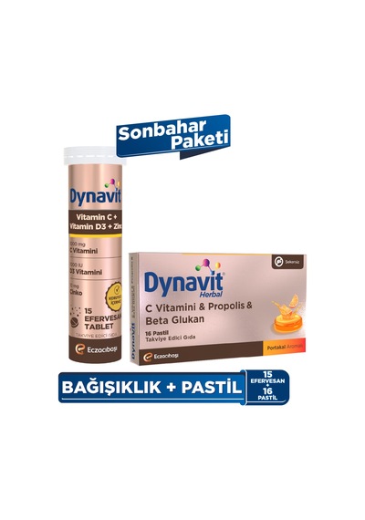 Dynavit Vitamin C Vitamin D3 Çinko 15 Efervesan & Beta Glukan 16 Pastil - Sonbahar Paketi