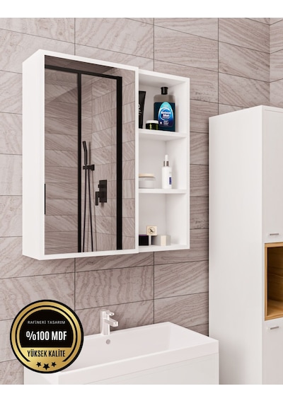 Tek Kapaklı Aynalı Banyo Dolabı Çok Amaçlı Banyo Dolabı Beyaz