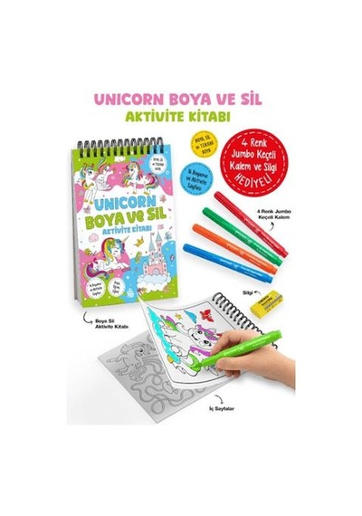 Unicorn Boya Ve Sil Aktivite Kitabı / 3 Yaş +