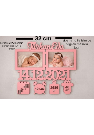 Bebek Resim Çerçevesi Kişiye Özel Renk Seçenekli 32 20 Cm Resim İci 10 15 No 95