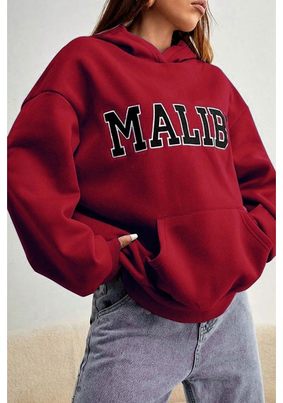 Medinenur Unisex Malibu Baskılı Sweatshirt Kırmızı