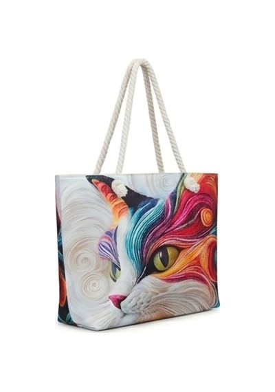 Lederax Rainbow Kedi Desenli Kadın Plaj Çantası Ld668 Çok Renkli
