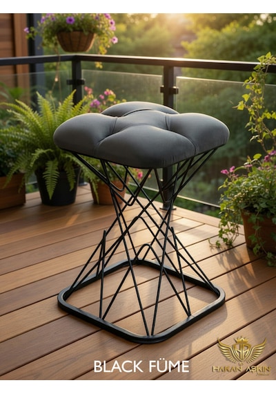 By Hakan Aşkın Pyramidndr 6 Mm Telli 35x35 Cm Puf & Bench-yatak Odası-antre-balkon-mutfak-makyaj Masası Siyah Füme