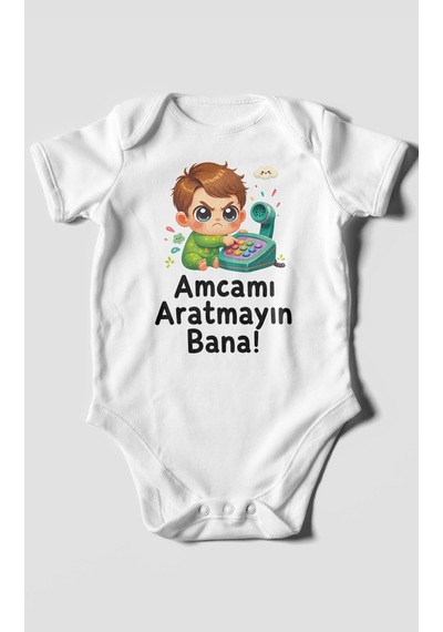 Morivokids Amcamı Aratmayın Bana Kısa Kollu Bebek Body %100 Pamuk Beyaz