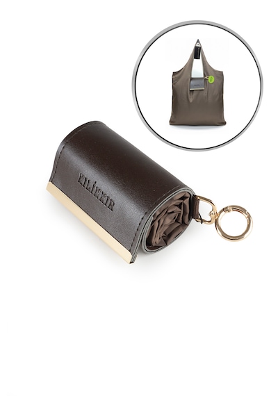 Saten Kumaş Katlanır Rulo Pratik Çıtçıtlı Kapsül Alışveriş Market Plaj Cep El / Kol Çantası K004 Kahverengi