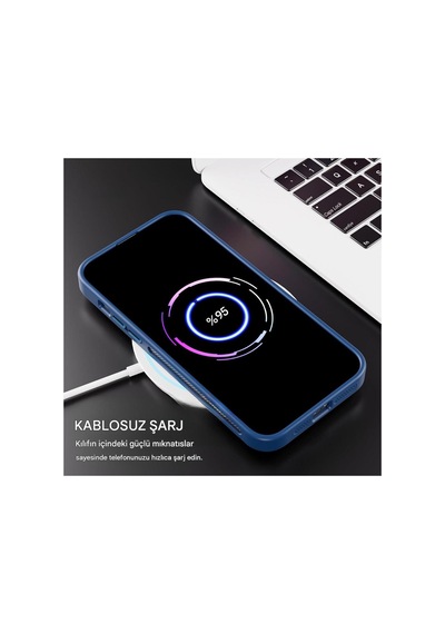 İphone 11 Uyumlu Magsafe Kılıf Mıknatıslı Standlı Darbeye Dayanıklı Mat Şeffaf Arka Kapak Lens Hediyeli Lacivert