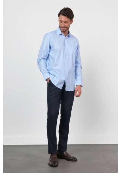 İmza Mavi Sert Yaka Uzun Kol Cepli Comfort Fit Pamuk Gömlek 1004260168 2XL