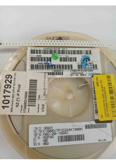 Cc0603ex7r224k 220nf 25v 603 Tdk Smd Seramik Kondansatör 100 Adet
