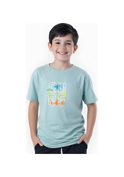 Panios Kids Surf Baskılı Erkek Çocuk Kısa Kollu Tişört Mint Yeşili