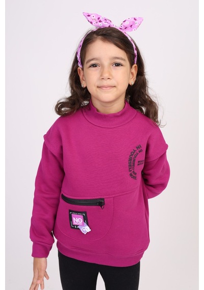 Kız Çocuk Relax Fit Dik Yaka Düşük Omuz Cepli Baskılı Sweatshirt - Fermuar Detaylı & 3 İplik Şardonlu Mürdüm Kız Çocuk Relax Fit Dik Yaka Düşük Omuz Cepli Baskılı Sweatshirt - Fermuar Detaylı & 3 İplik Şardonlu Mürdüm