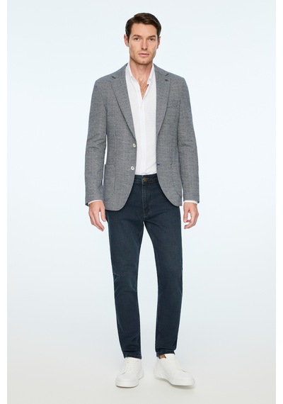 Morven Erkek Lacivert Örme Trend Desenli Slim Fit Mono Yaka Ceket 26ms002014200 Lacivert