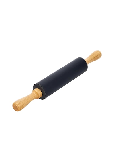 Bambu Saplı Silikon Merdane, Oklava, Hamur Açma Aracı, Siyah, 42 Cm, Yapışmaz Yüzey, Börek Ve B