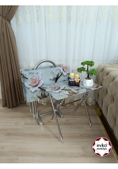 Evko Mobilya Çanta Zigon Sehpa, 4'lü Sehpa, Zigon Sehpa, Servis Sehpası, Camlı Sehpa, Katlanır Sehpa