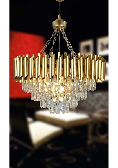 Zamira Varaklı Gold 55 Lik Kristal Taşlı Lüks Avize - Yatak Odası - Salon - Mutfak - Hol Altın