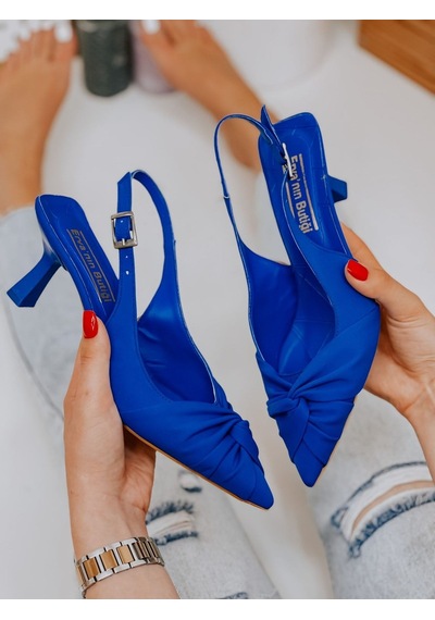 Ervanın Butiği Saks Mavi Saten Bow Fiyonk Detay Kadın Stiletto-3691